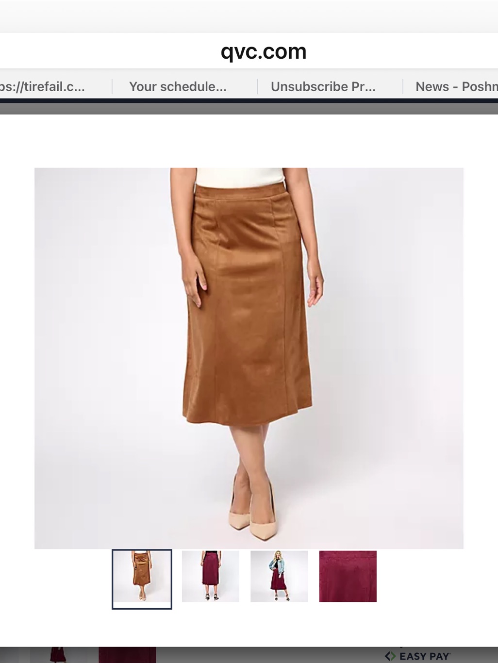 Susan Graver Faux Suede Midi Skirt Toffee Nib Sp